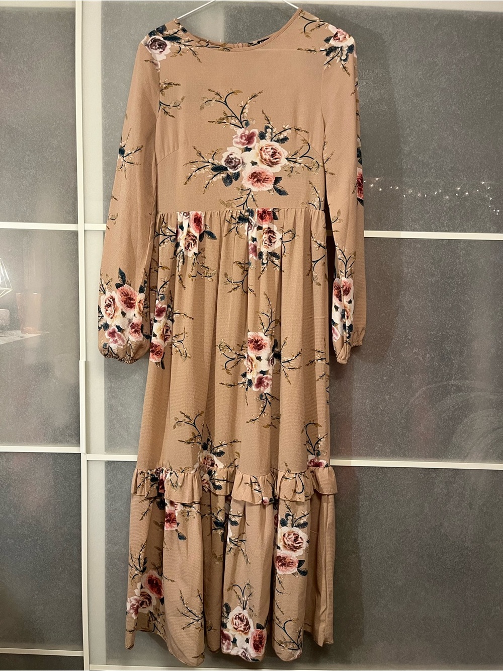 SHEIN Taupe Floral Long Sleeve Maxi Dress